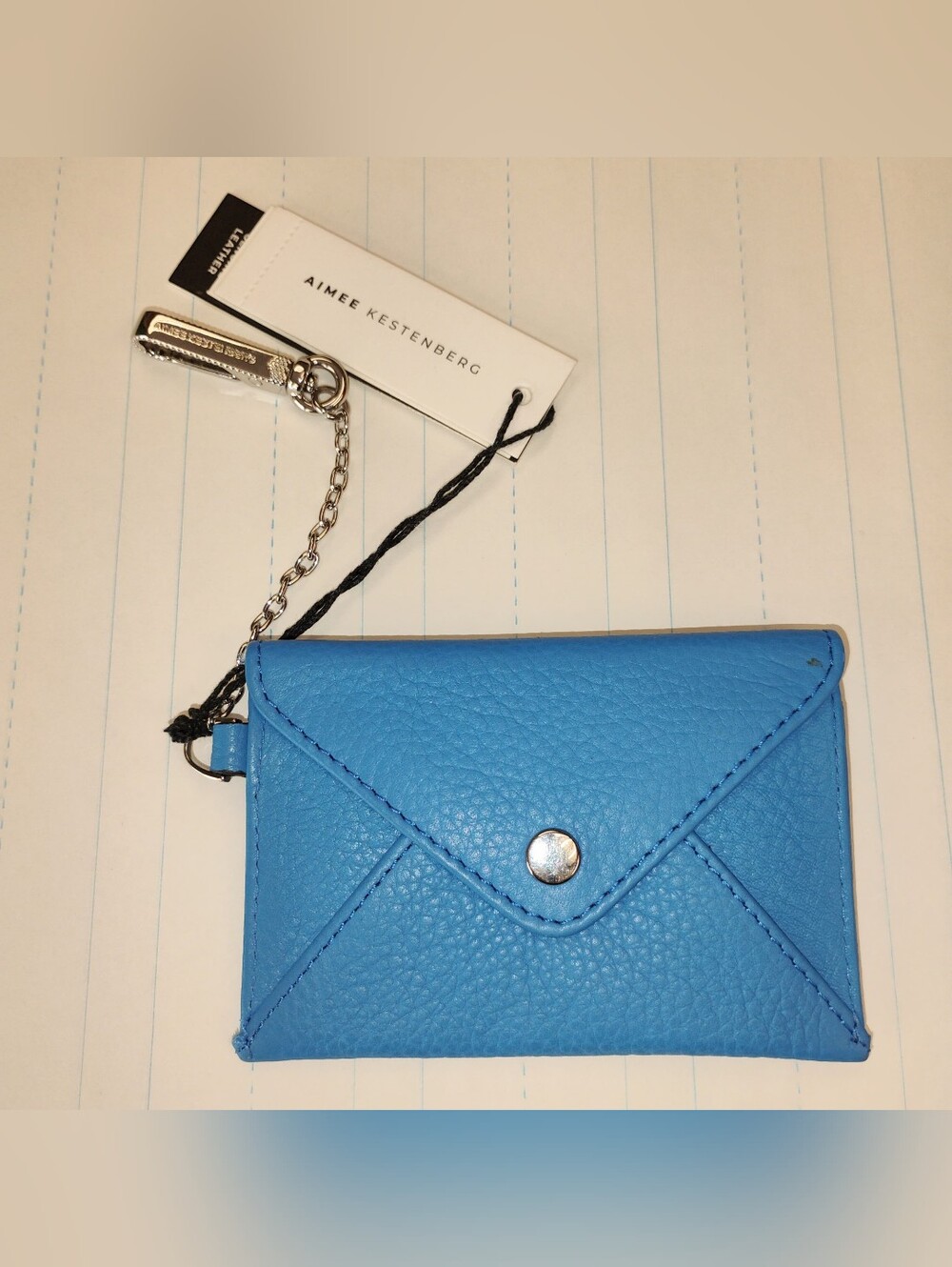 NWT Aimee Kestenberg Card Holder w/ Keychain - Memphis Blue Leather